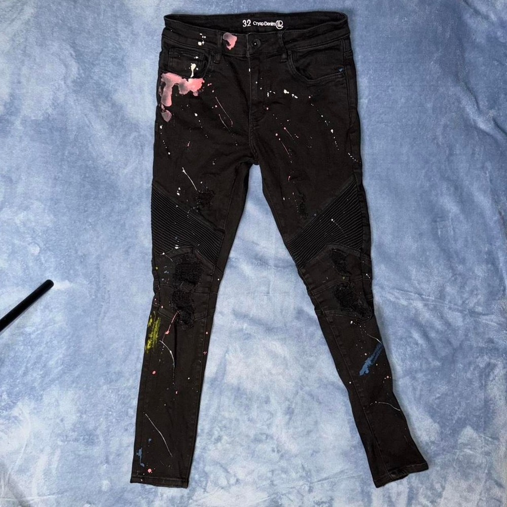 Crysp Denim black paint splatter jeans men. Size 32